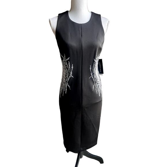 Andrew Marc black crystal embellished cocktail evening sheath dress size 12 - Picture 1 of 8